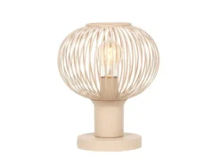 Tischleuchte GILA mit Gitter Lampenschirm Beige, Höhe 28cm