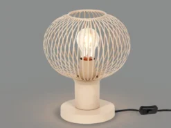 Tischleuchte GILA mit Gitter Lampenschirm Beige, Höhe 28cm