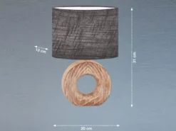 Tischleuchte HANKE mit Keramikfuß Holzoptik & Leinenschirm Grau, Höhe 31cm