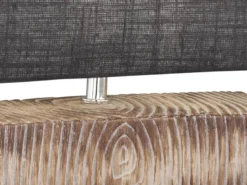 Tischleuchte HAUKE Keramikfuß Holzoptik & Leinenschirm Grau, Höhe 30cm