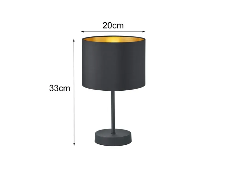 Tischleuchte HOSTEL Stoff Lampenschirm Schwarz & Gold, Höhe 33cm