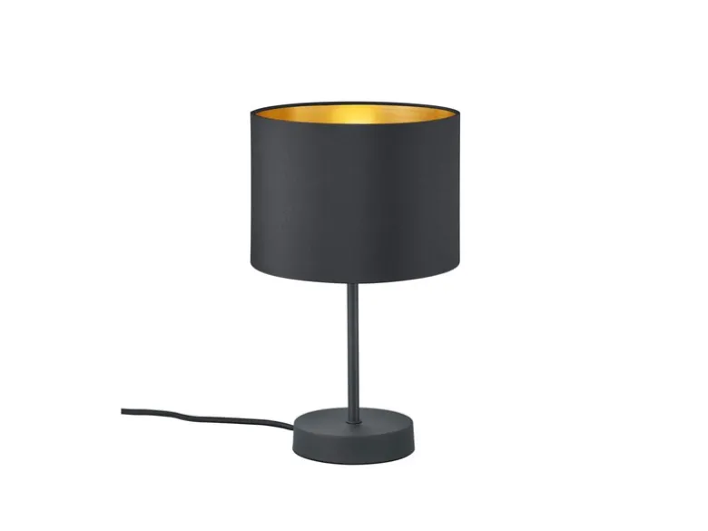 Tischleuchte HOSTEL Stoff Lampenschirm Schwarz & Gold, Höhe 33cm