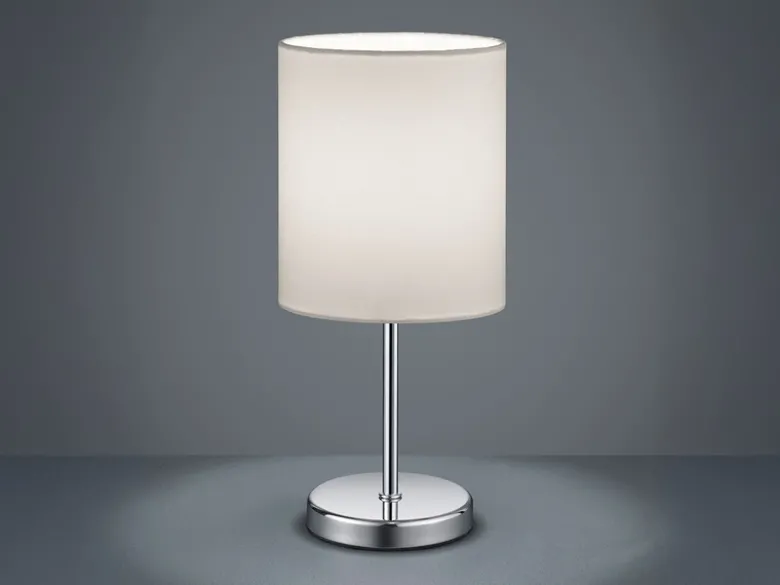 Tischleuchte JERRY 1-flammig Chrom Stoffschirm in Weiß, Höhe 28cm