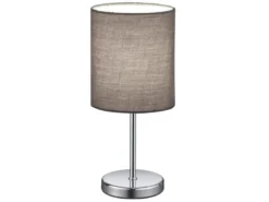 Tischleuchte JERRY 1-flammig Chrom Stoffschirm in Grau, Höhe 28cm