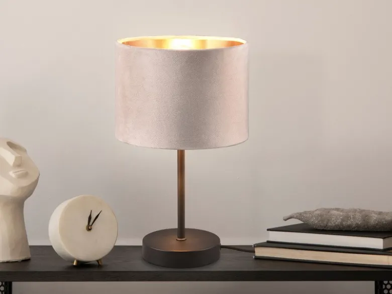 Tischleuchte JULIETA mit Samt Lampenschirm Beige Gold, Höhe 33cm
