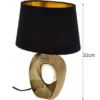Tischleuchte Keramik Gold mit Stoffschirm Schwarz & E14 LED, Höhe 33cm