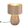 Tischleuchte KIRAN Keramikfuß Grau mit Samtschirm Beige Gold, Höhe 38cm