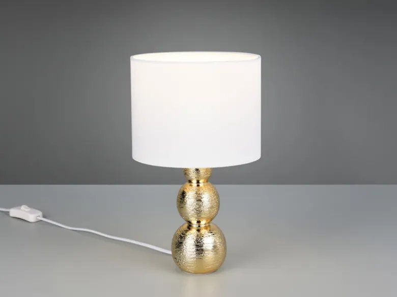 Tischleuchte LOVA mit Keramikfuß Gold & Stoffschirm Weiß, Höhe 29cm