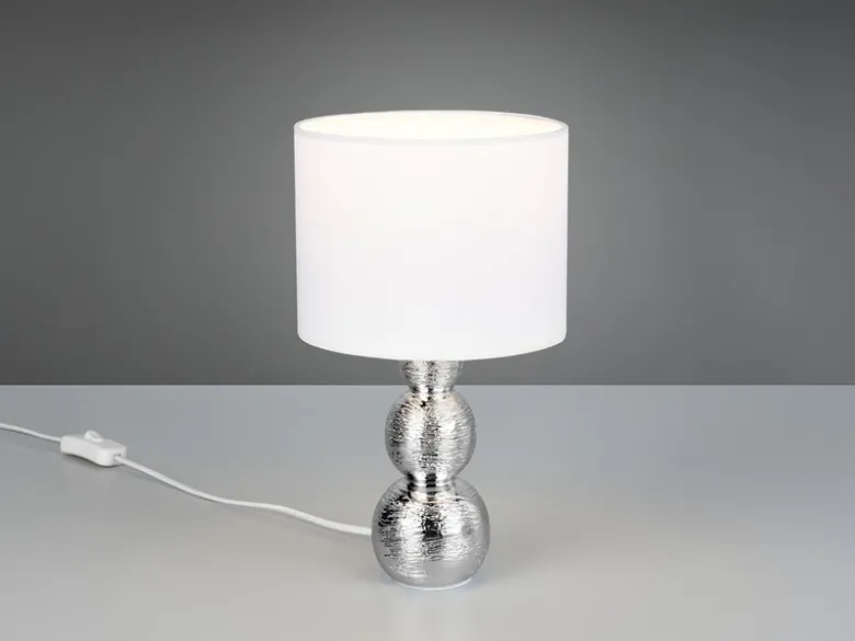 Tischleuchte LOVA mit Keramikfuß Silber & Stoffschirm Weiß, Höhe 29cm