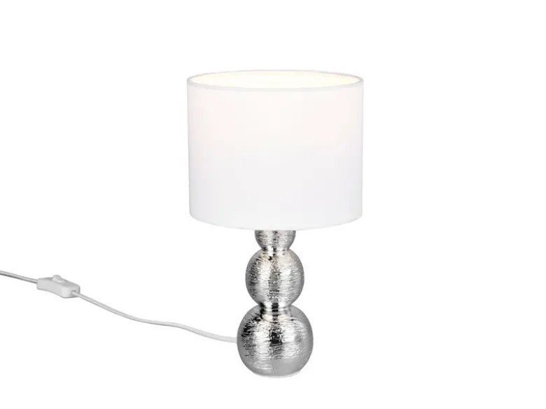 Tischleuchte LOVA mit Keramikfuß Silber & Stoffschirm Weiß, Höhe 29cm