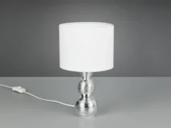 Tischleuchte LOVA mit Keramikfuß Silber & Stoffschirm Weiß, Höhe 29cm