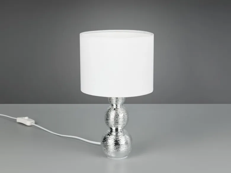 Tischleuchte LOVA mit Keramikfuß Silber & Stoffschirm Weiß, Höhe 29cm