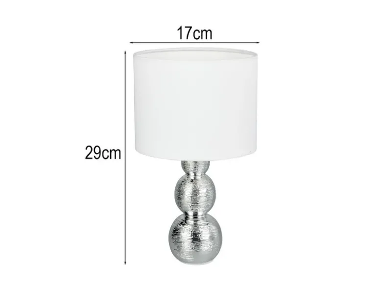 Tischleuchte LOVA mit Keramikfuß Silber & Stoffschirm Weiß, Höhe 29cm