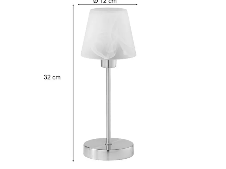 Tischleuchte LUIS II, Glasschirm Weiß Sockel Silber - Touchfunktion, Höhe 32cm