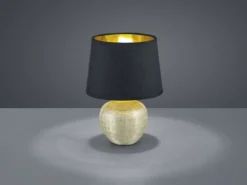 Tischleuchte LUXOR Keramik mit Stoffschirm Schwarz / Gold, Höhe 26cm