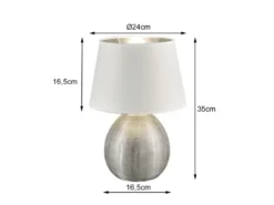 Tischleuchte LUXOR Keramik mit Stoffschirm Weiß / Silber, Höhe 35cm