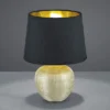 Tischleuchte LUXOR Keramik mit Stoffschirm Schwarz / Gold, Höhe 35cm
