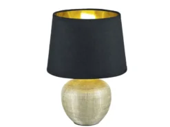 Tischleuchte LUXOR Keramik mit Stoffschirm Schwarz / Gold, Höhe 35cm