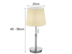 Tischleuchte LYON Silber mit Stoffschirm Weiß, Höhe 45-56cm verstellbar
