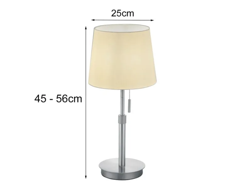Tischleuchte LYON Silber mit Stoffschirm Weiß, Höhe 45-56cm verstellbar