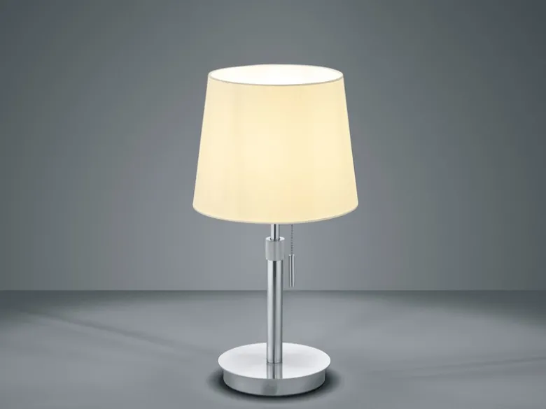 Tischleuchte LYON Silber mit Stoffschirm Weiß, Höhe 45-56cm verstellbar