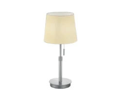 Tischleuchte LYON Silber mit Stoffschirm Weiß, Höhe 45-56cm verstellbar