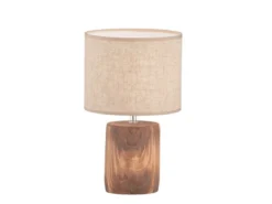 Tischleuchte MALIK mit Leinenschirm Beige & Betonfuß Holzoptik, Höhe 35cm