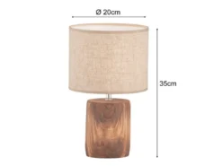 Tischleuchte MALIK mit Leinenschirm Beige & Betonfuß Holzoptik, Höhe 35cm