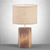 Tischleuchte MALIK mit Leinenschirm Beige & Betonfuß Holzoptik, Höhe 43cm