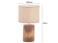Tischleuchte MALIK mit Leinenschirm Beige & Betonfuß Holzoptik, Höhe 43cm