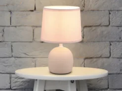 Tischleuchte MALU mit Keramikfuß & Stoffschirm Beige, Höhe 26cm