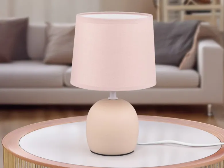 Tischleuchte MALU mit Keramikfuß & Stoffschirm Beige, Höhe 26cm