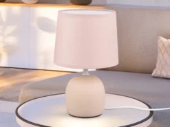 Tischleuchte MALU mit Keramikfuß & Stoffschirm Beige, Höhe 26cm