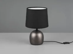 Tischleuchte MALU mit Keramikfuß Silber & Stoffschirm Schwarz, Höhe 26cm