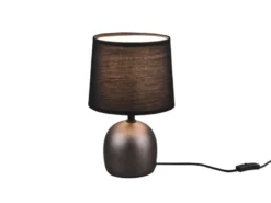 Tischleuchte MALU mit Keramikfuß Silber & Stoffschirm Schwarz, Höhe 26cm