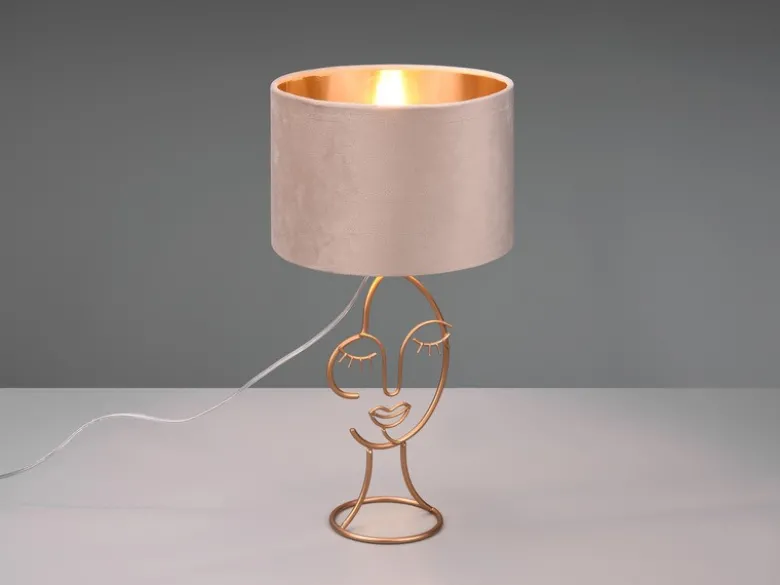 Tischleuchte MARY Lampenschirm Samt in Beige Gold, Höhe 46cm