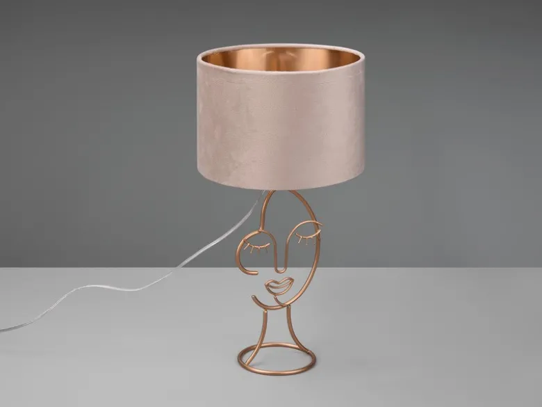 Tischleuchte MARY Lampenschirm Samt in Beige Gold, Höhe 46cm