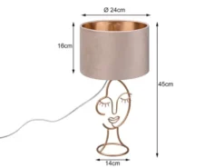 Tischleuchte MARY Lampenschirm Samt in Beige Gold, Höhe 46cm