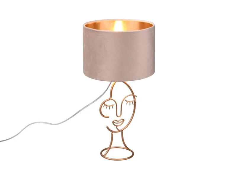 Tischleuchte MARY Lampenschirm Samt in Beige Gold, Höhe 46cm
