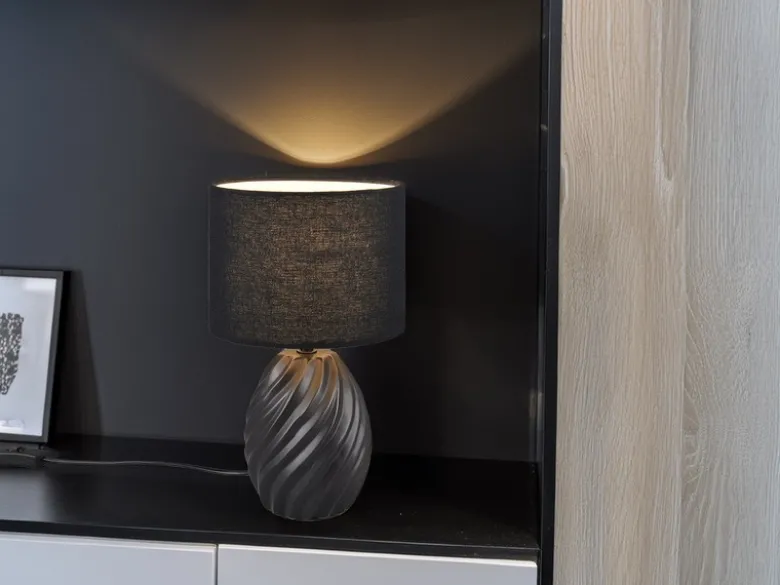 Tischleuchte MELVA mit Keramikfuß und Stoffschirm in Schwarz, Höhe 31cm