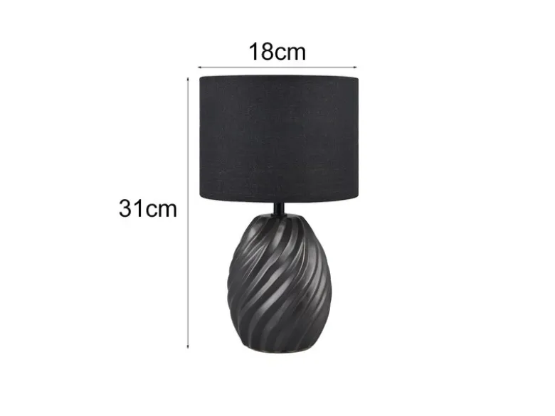 Tischleuchte MELVA mit Keramikfuß und Stoffschirm in Schwarz, Höhe 31cm