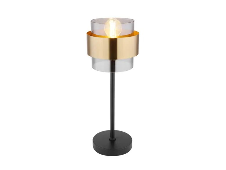 Tischleuchte MILLEY mit Rauchglas Lampenschirm, Messingring, Höhe 47cm
