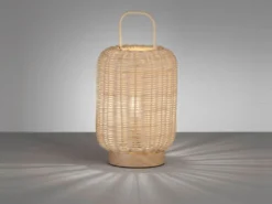 Tischleuchte NATURE, Laterne aus Holz & Korbgeflecht, Höhe 28,5cm