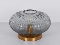 Tischleuchte NORMY aus Rauchglas Rillenglas Messing, Höhe 20cm