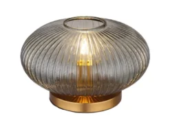 Tischleuchte NORMY aus Rauchglas Rillenglas Messing, Höhe 20cm