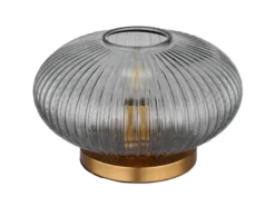 Tischleuchte NORMY aus Rauchglas Rillenglas Messing, Höhe 20cm
