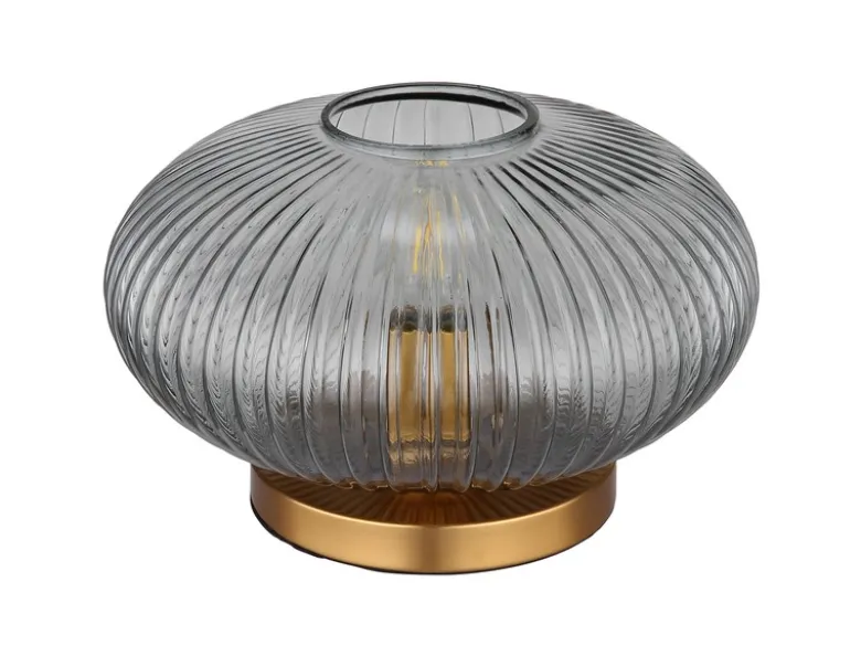 Tischleuchte NORMY aus Rauchglas Rillenglas Messing, Höhe 20cm