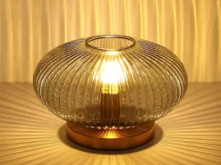 Tischleuchte NORMY aus Rauchglas Rillenglas Messing, Höhe 20cm