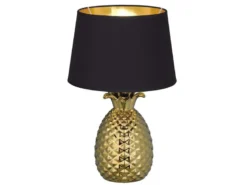 Tischleuchte PINEAPPLE Ananas Gold mit Stoffschirm Schwarz Gold, Höhe 43cm