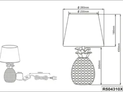 Tischleuchte PINEAPPLE Ananas Gold mit Stoffschirm Schwarz Gold, Höhe 43cm